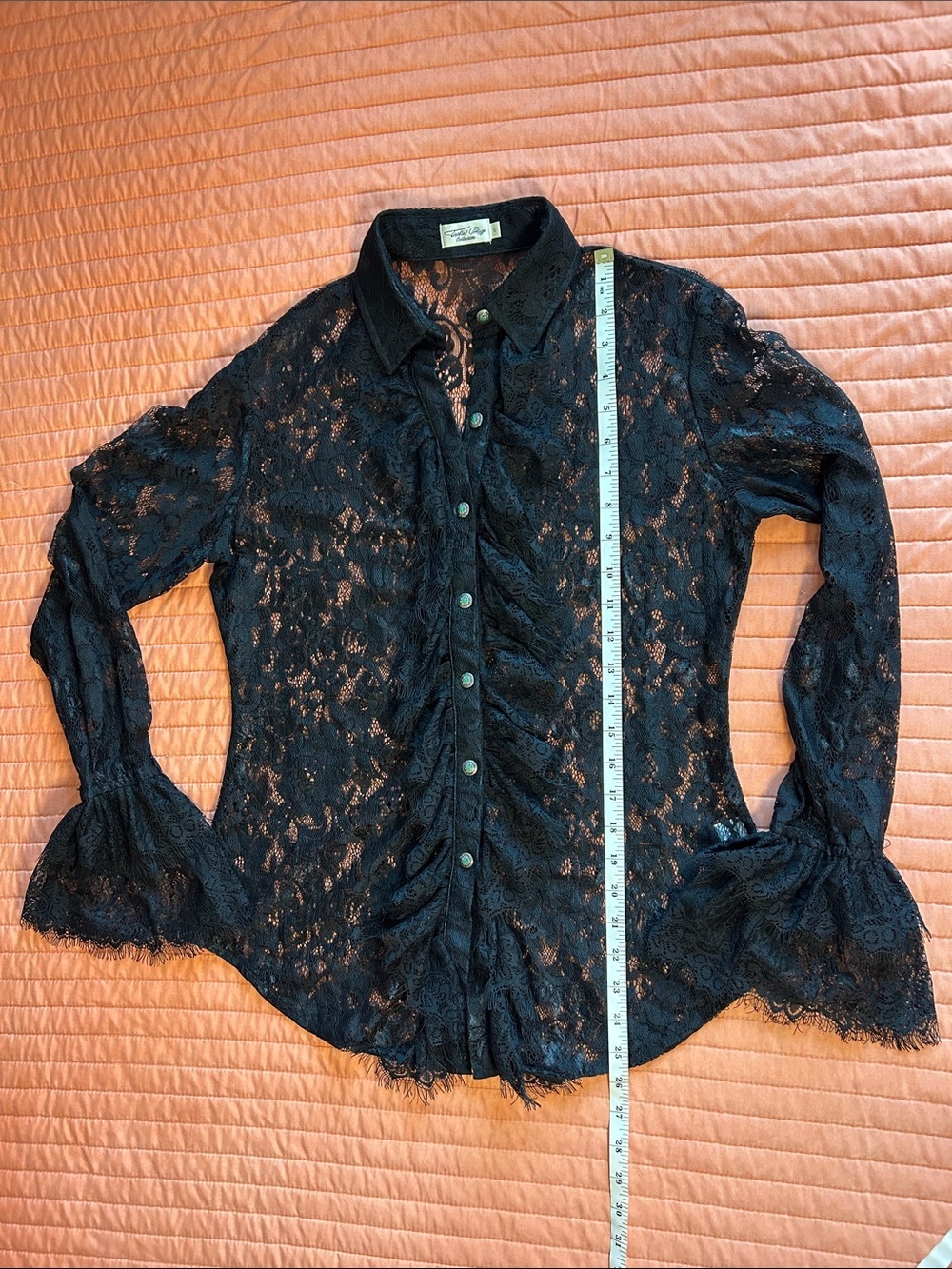 Tasha Polizzi Estate Black Sheer Lace Blouse dramatic bell cuffs Size Small - Picture 11 of 16